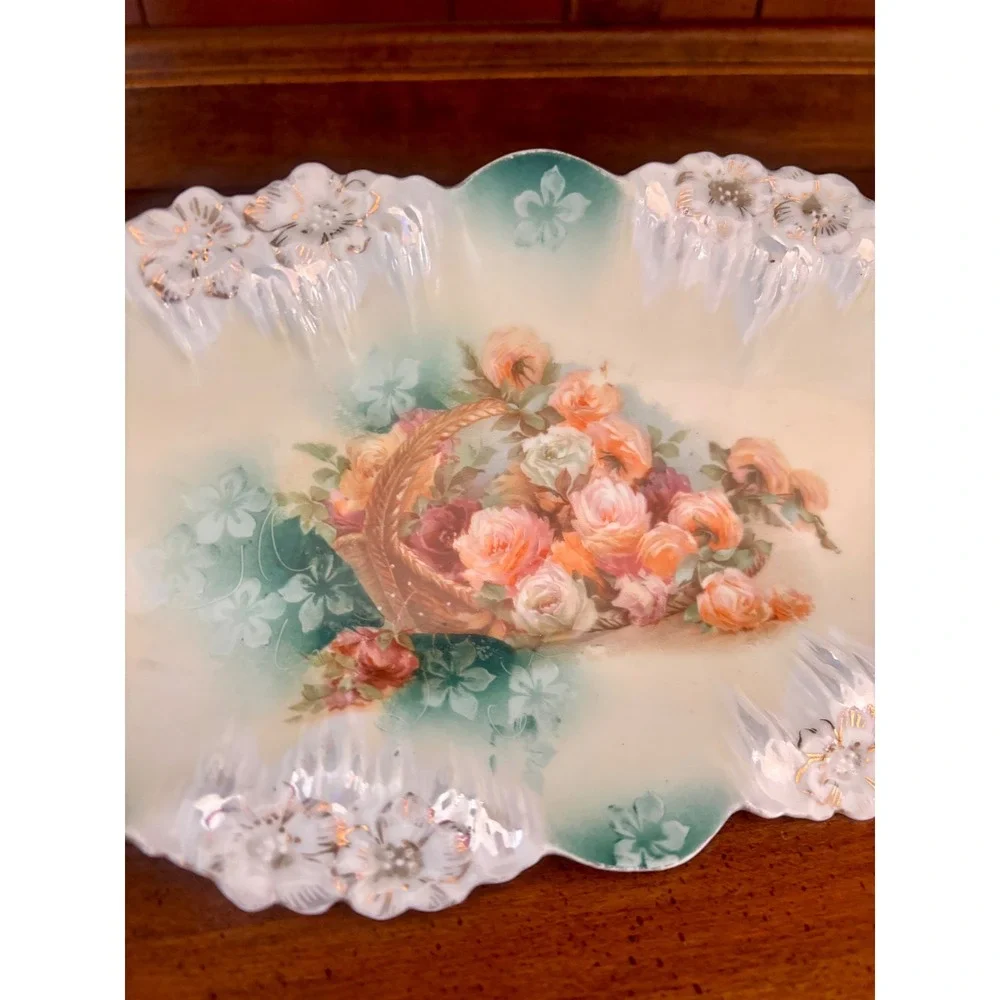 Antique RS Prussia celery relish dish porcelain gold rim early 1900's